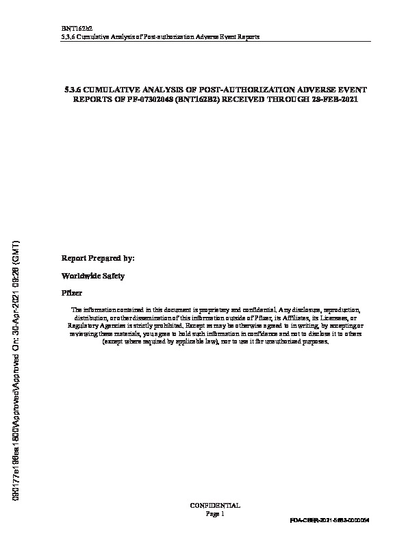 Pfizer Adverse Events Internal Report