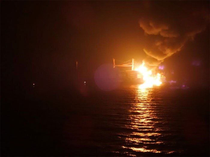 tankship on fire near Yemen 