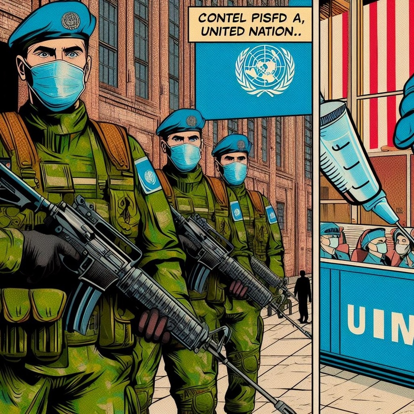 UN 'Blue Helmet' Troops Guarding a Vaccination Center