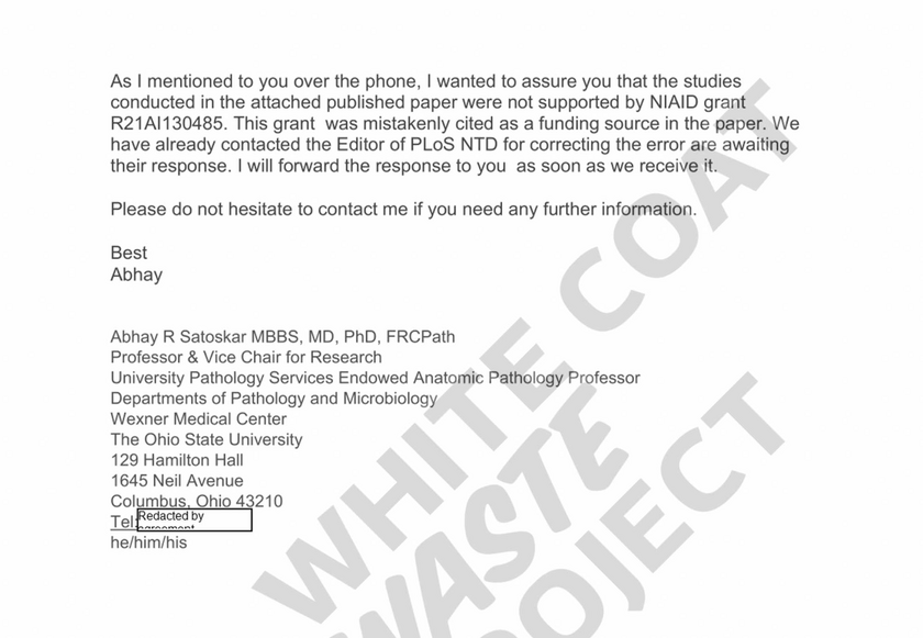 Email obtained by a FOIA request from White Coat Waste Project.