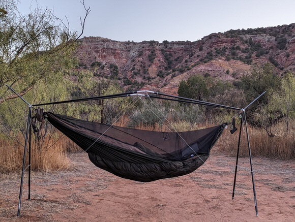 My Warbonnet Blackbird XLChung on the YOBOgear Cricket stand inPalo Duro Canyon SP (TX)