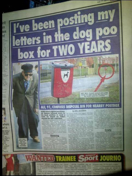 Wonder who let the poor guy know & if they fished a couple of those letters out of the dog crap, just to figure out who it was....?